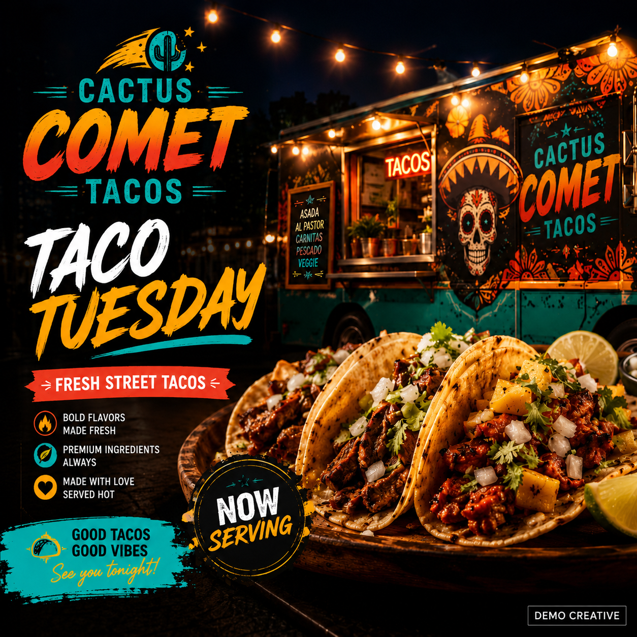 Cactus Comet Tacos — Taco Tuesday demo campaign creative